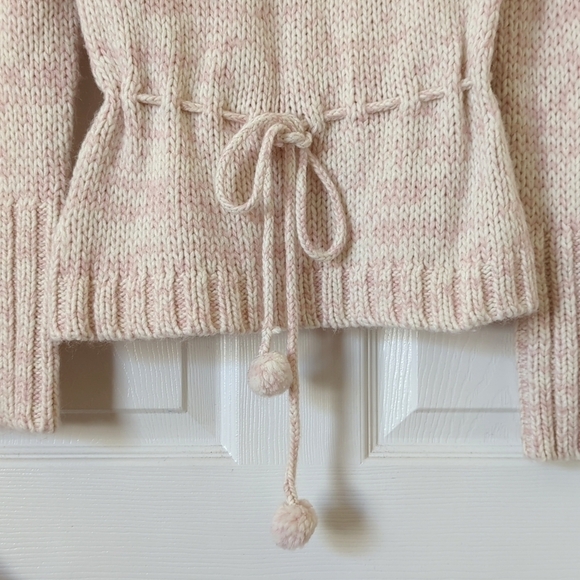 Loft Wool Blend Classic Marled Knit Tie Waist Cowl Neck Sweater Pink Cream M - Picture 5 of 10